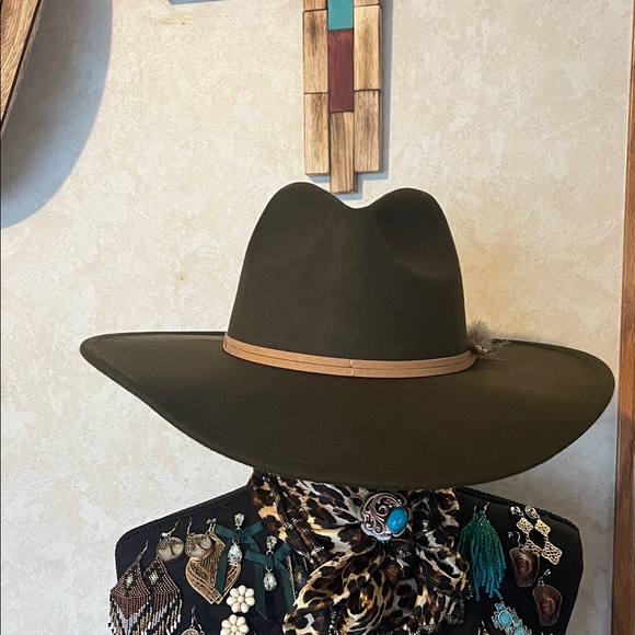 Cato wide brimmed Hat with Feather Accent - Picture 2 of 5